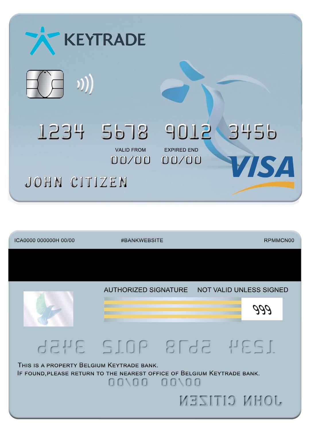Download Belgium Keytrade  bank visa card Photoshop template